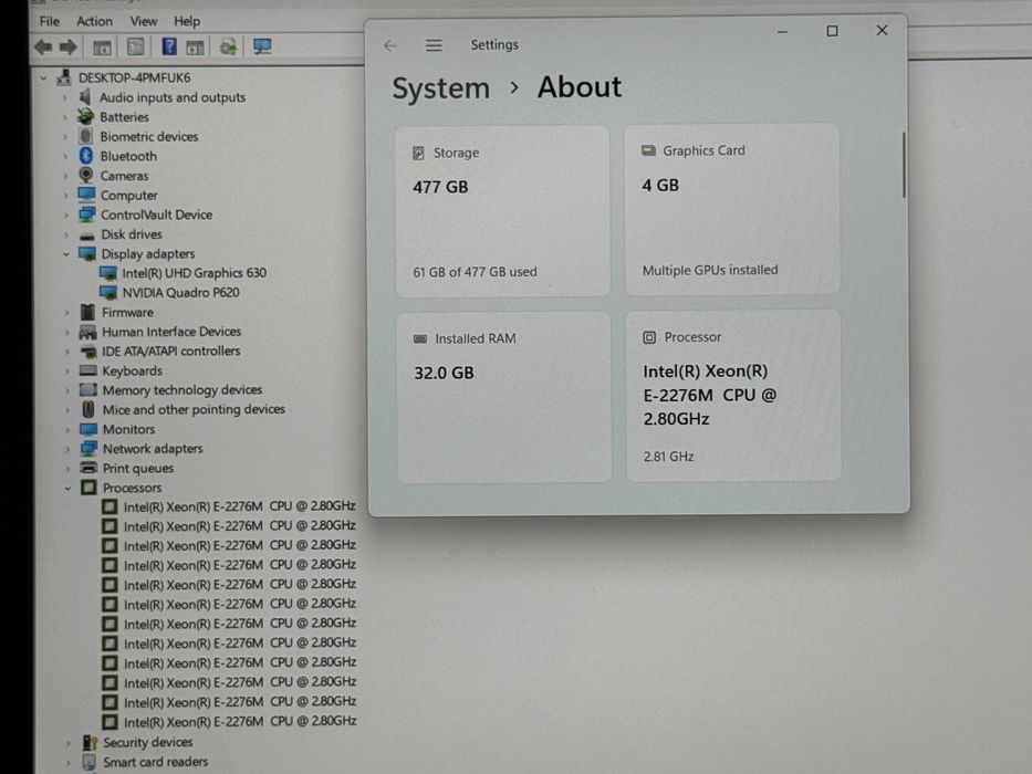 Dell Precision 3541`Xeon E-2276M/32GB DDR4/512GB SSD/Nvidia P620-4GB