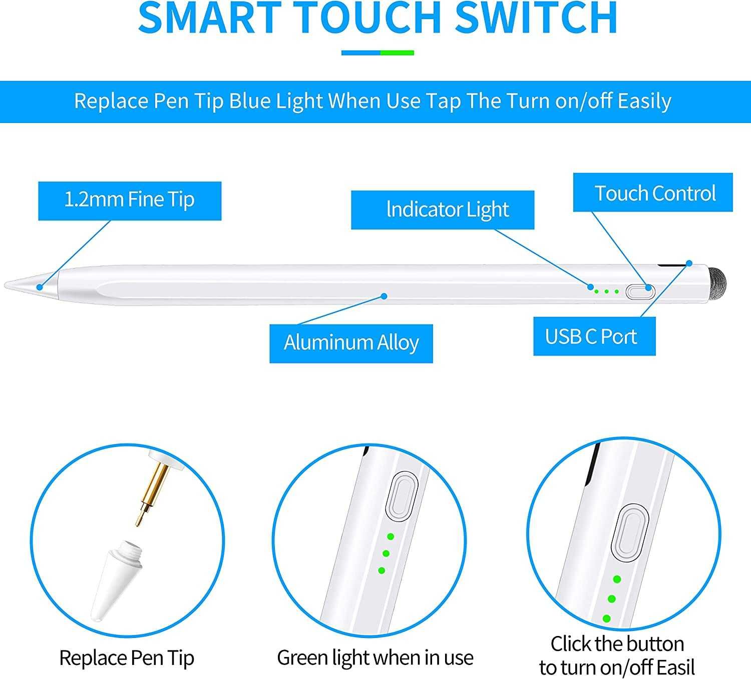 Stylus gen 2 For iPad 9/8/7/6th,iPad Pro '(5/4/3rd),iPad Mini 6/5th