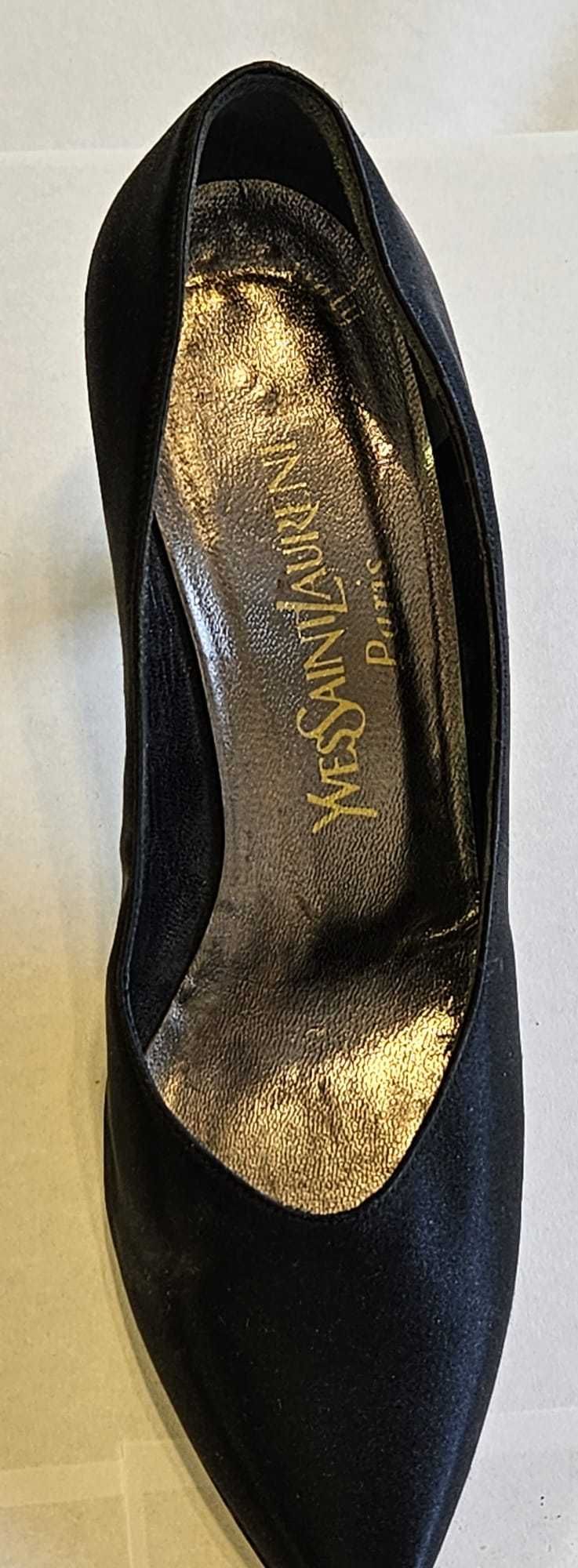 Pantofi Yves Saint Laurent Femei Negru Satin 38 Made in Italy