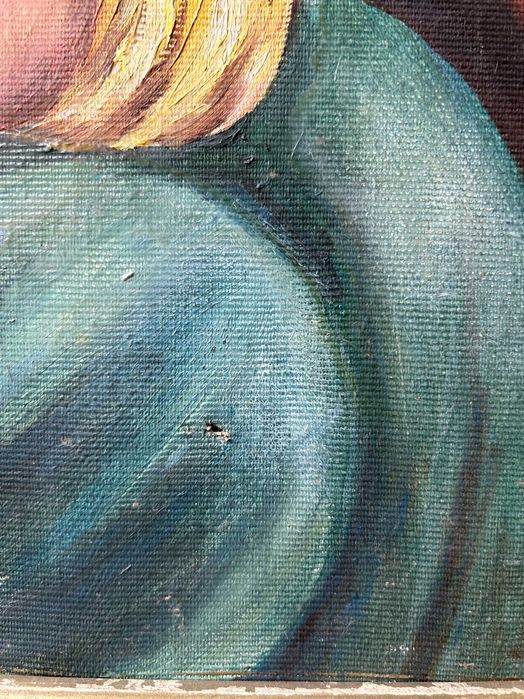 Tablou cu rama 43x50 Ulei pe panza bisericesc cu defecte in poze