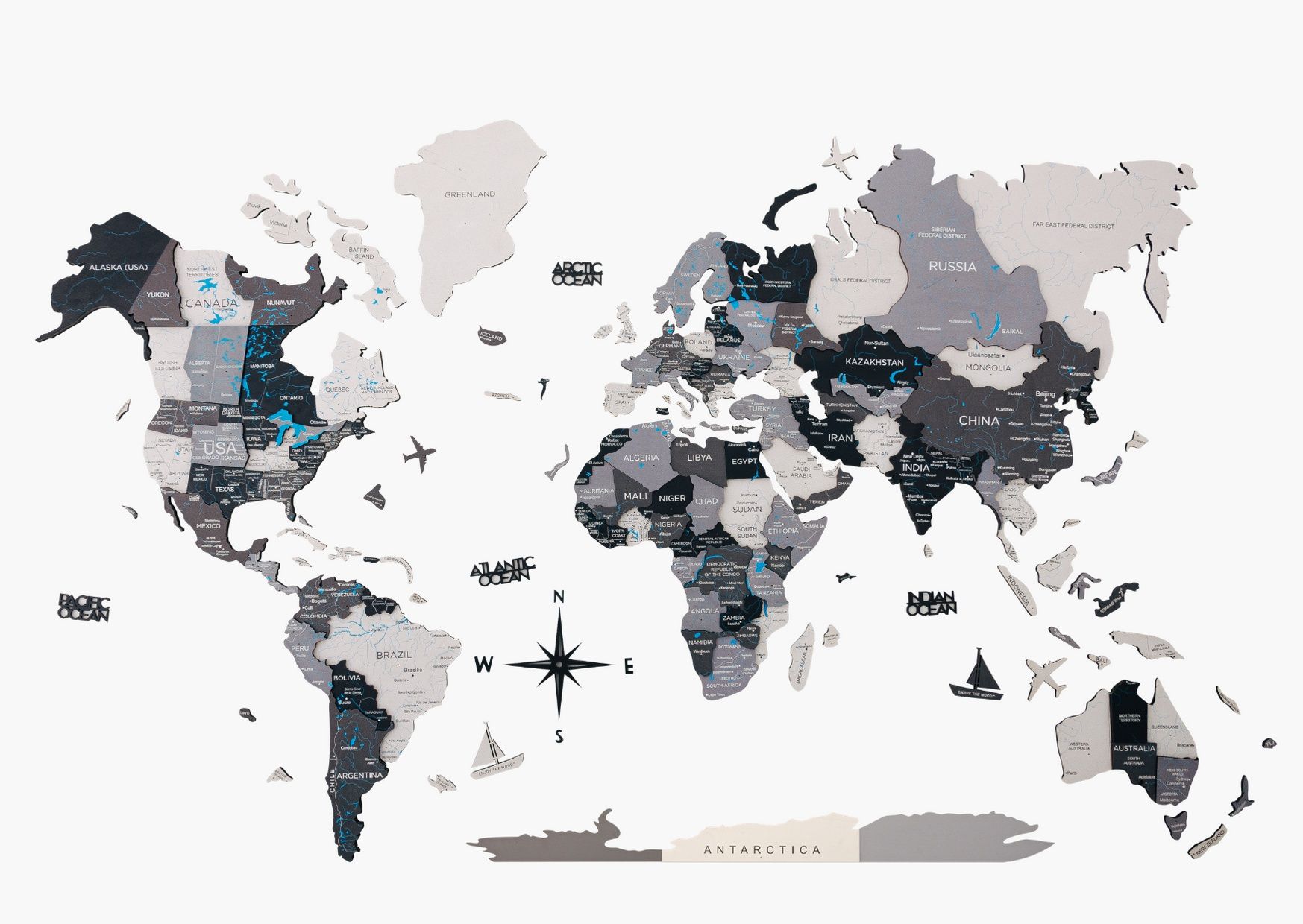 СВЕТЕЩА МАГНИТНА дървена 3D карта на света от чужбина