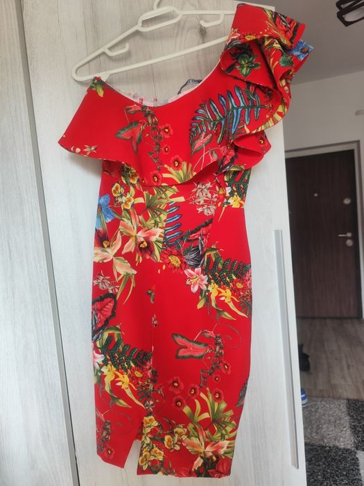 Rochie corai cu floricele Poema mărimea 34