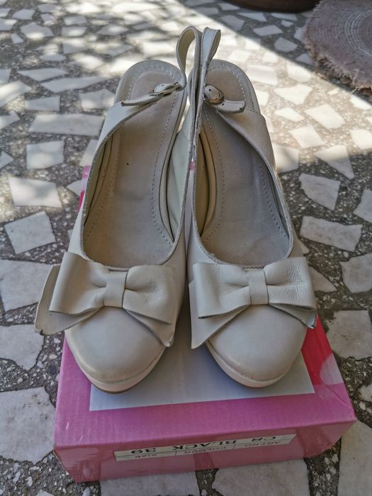 Pantofi mireasa albi piele naturala