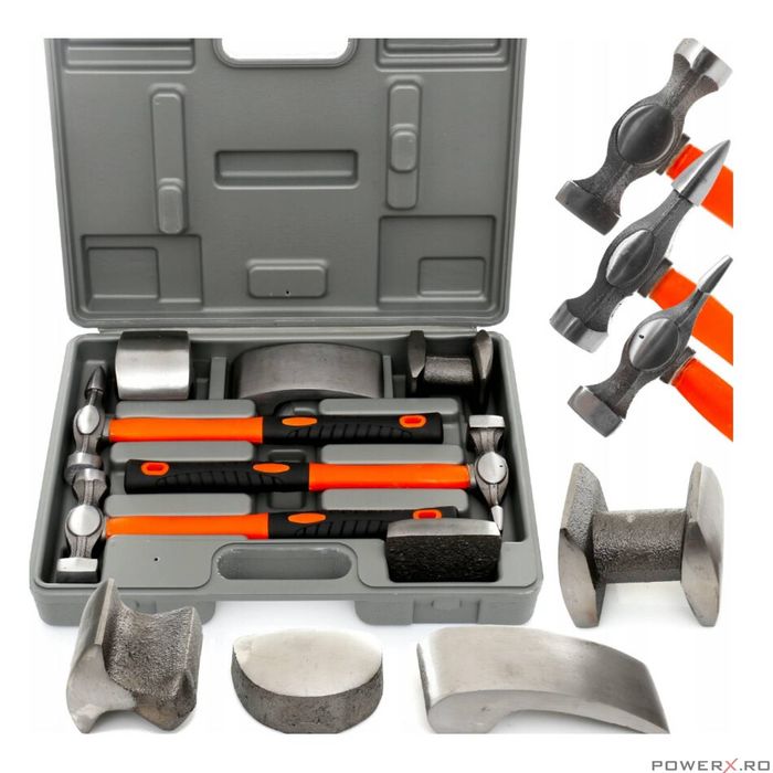 Trusa tinichigerie auto, set ciocane si nicovale, 7 piese, Kraft