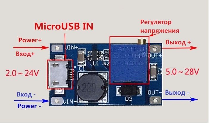 преобразователь DC-DC 2-24 В до 5-28 В 2A (макс.)