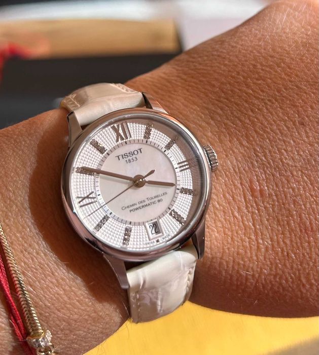 Дамски часовник TISSOT,Автоматиk ТИСОТ 32 диаманта, бял, сапфир стъкло