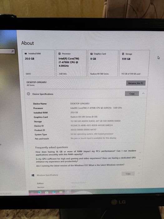 PC Gaming I7 4790K, Radeon RX580 8GB, 20GB RAM Monitor Tastatura mouse