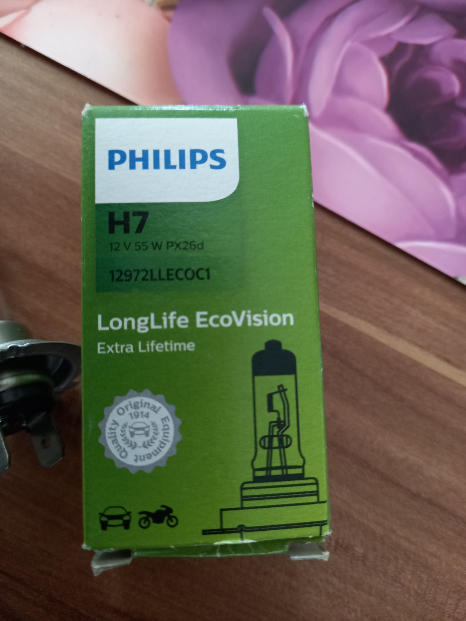 2 becuri pt Far Philips H7 , 12v 55w  LongLife Ecovision