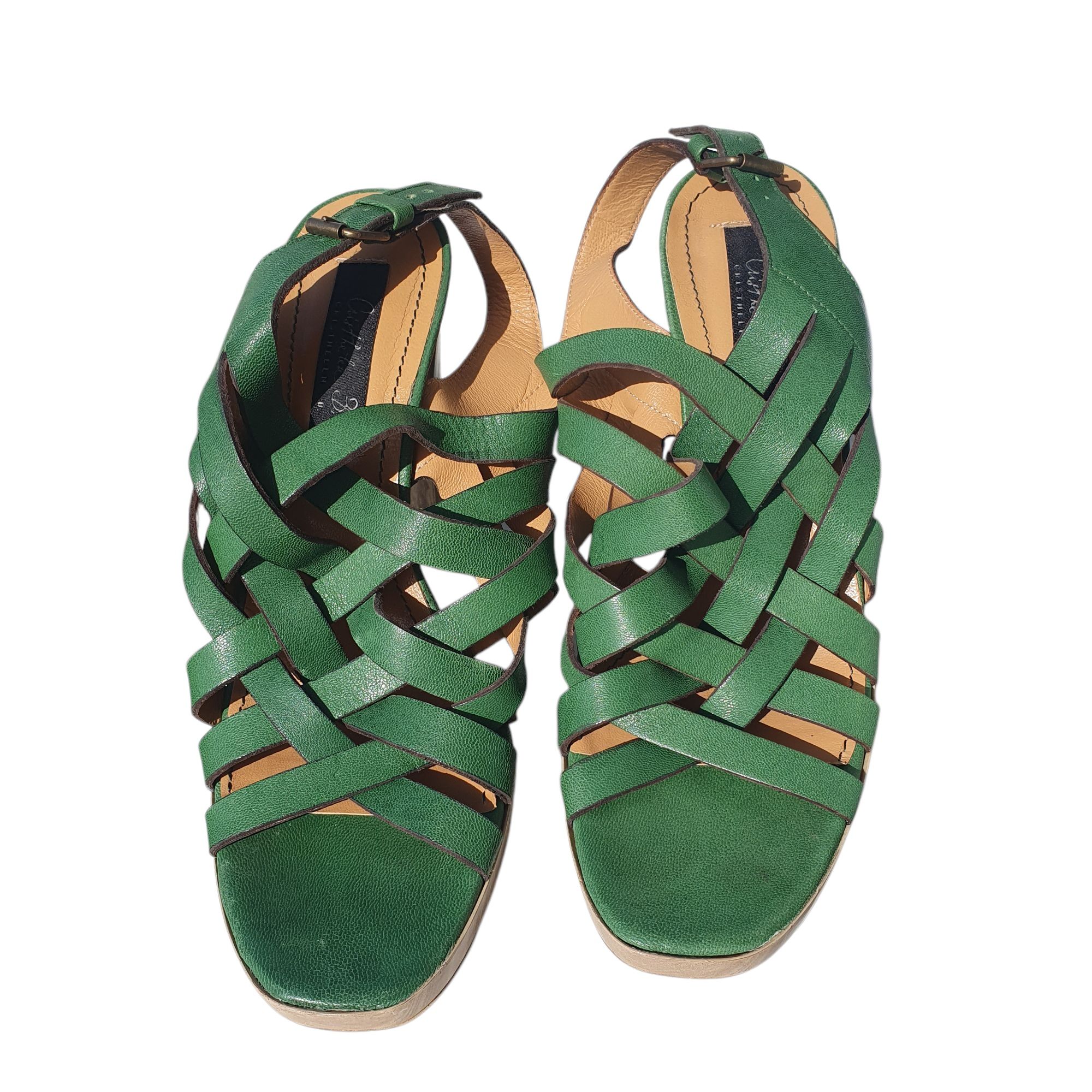 Sandale 38 Musette Cristhelen B, piele, verde, dama, cu toc