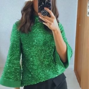 Зелена блуза с пайети ZARA