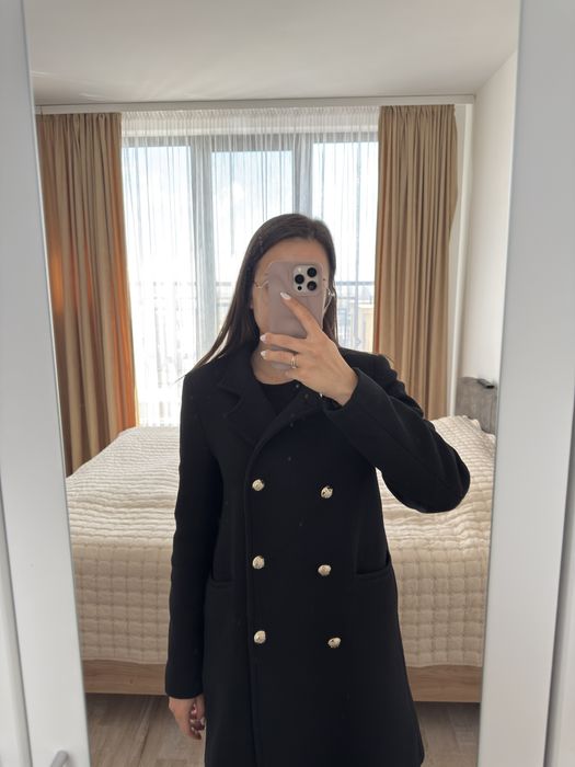 Черно палто с вълна ZARA - размер S