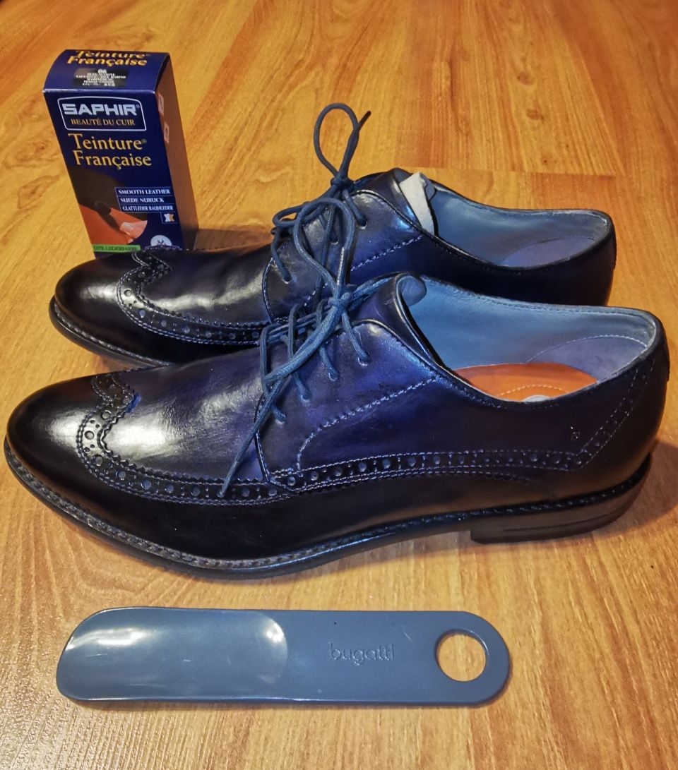 Pantofi Bugatti, noi, piele naturala, brogue, marimea 44