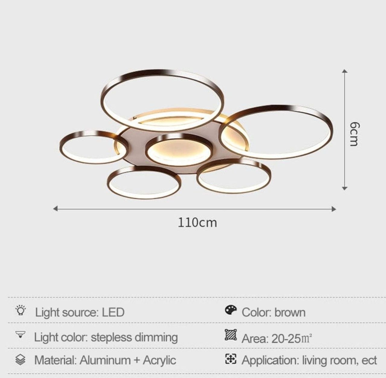 LED рингове кафеви 6+1 за таван с дистанционно 110 см, 106 W