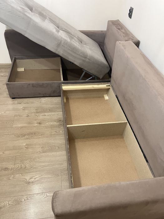 Ъглов диван в опция сън и ракла, сив/кафяв