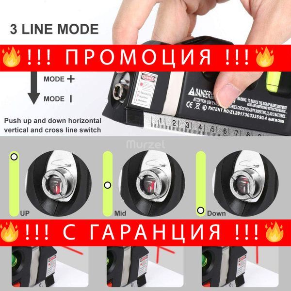 Лазерен нивелир с вградена ролетка и око за хоризонт, –LaserLevel