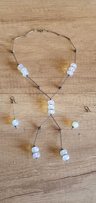 Сребърен комплект обеци + колие с лунен камък