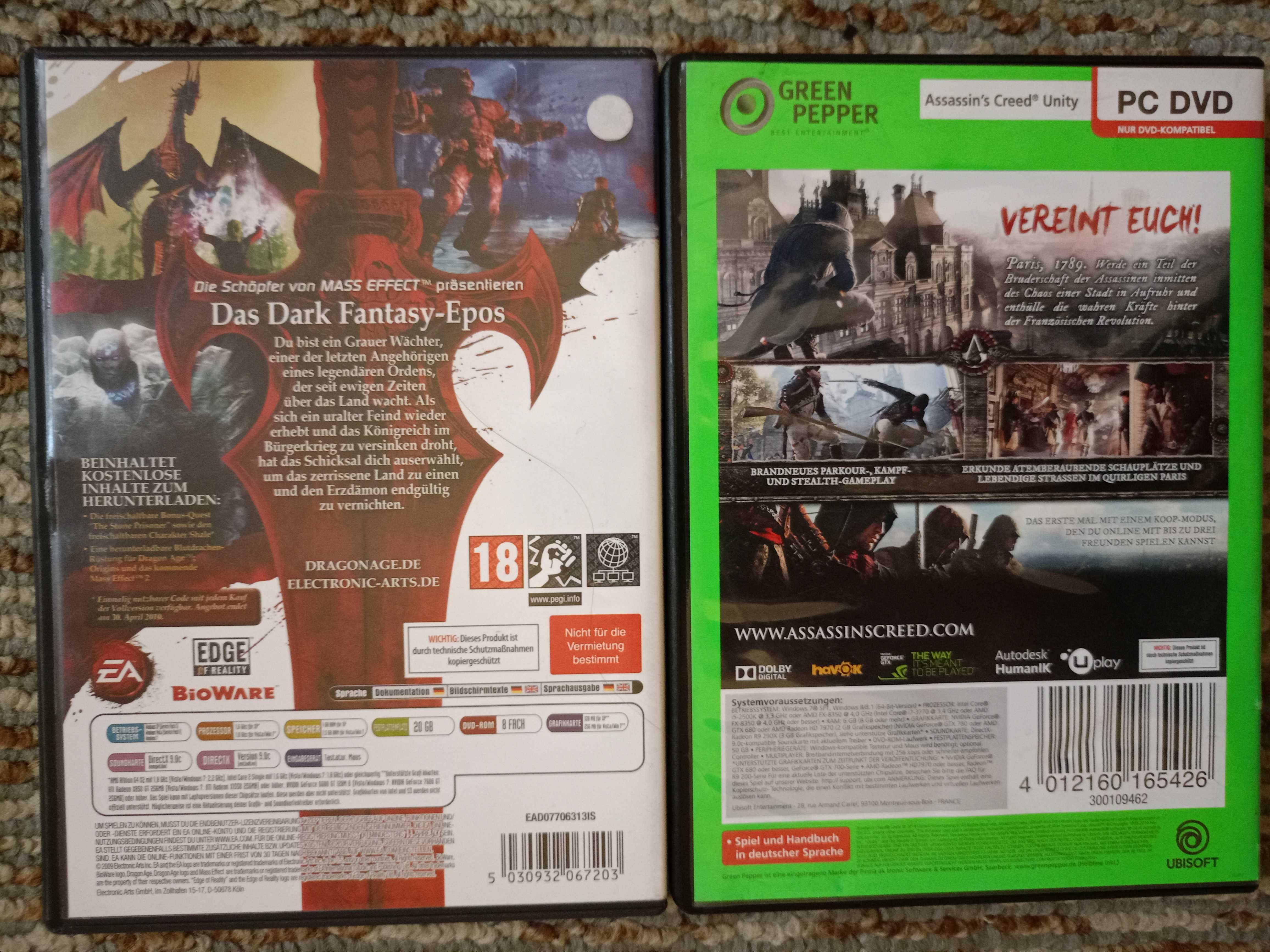Игри за PC - Assassin's Creed - Unity, и Dragon Age - Origins.