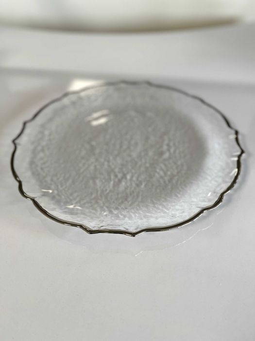 Platouri farfurii suport din sticla 33 cm evenimente margine ARGINTIE