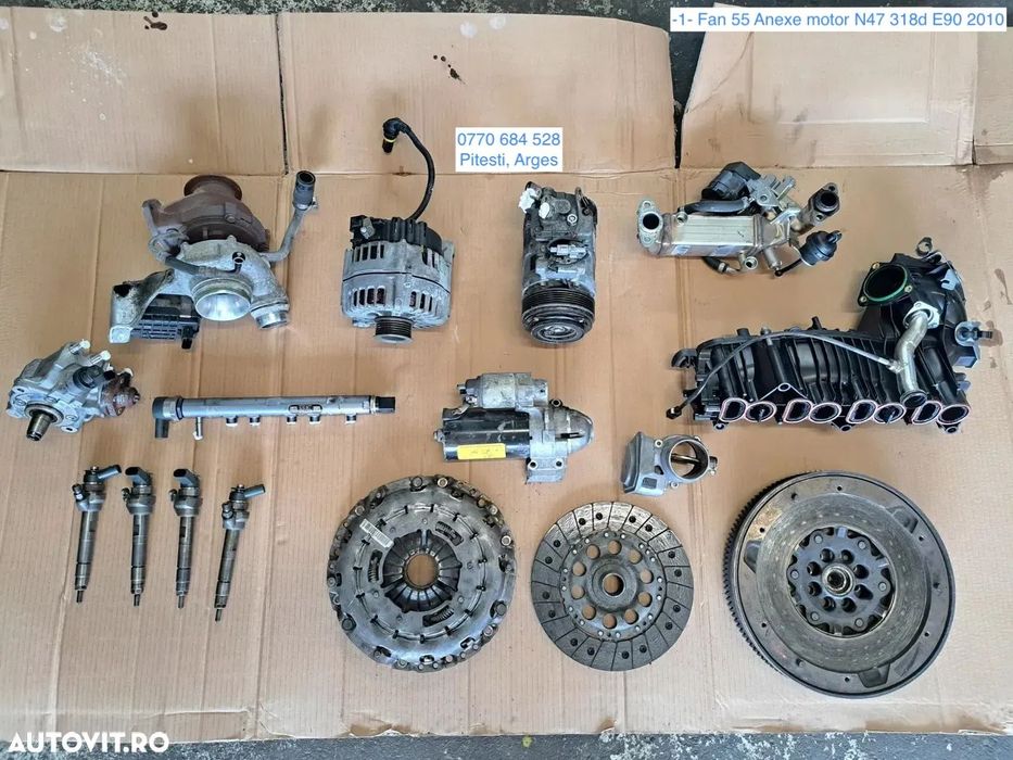 Anexe motor N47 Bmw 318d E90 LCI 2010 injector rampa injectoare pompa inalta presiune turbina actuator turbo alternator electromotor kit ambreiaj compresor clima galerie admisie EGR bmw 143cp 116cp