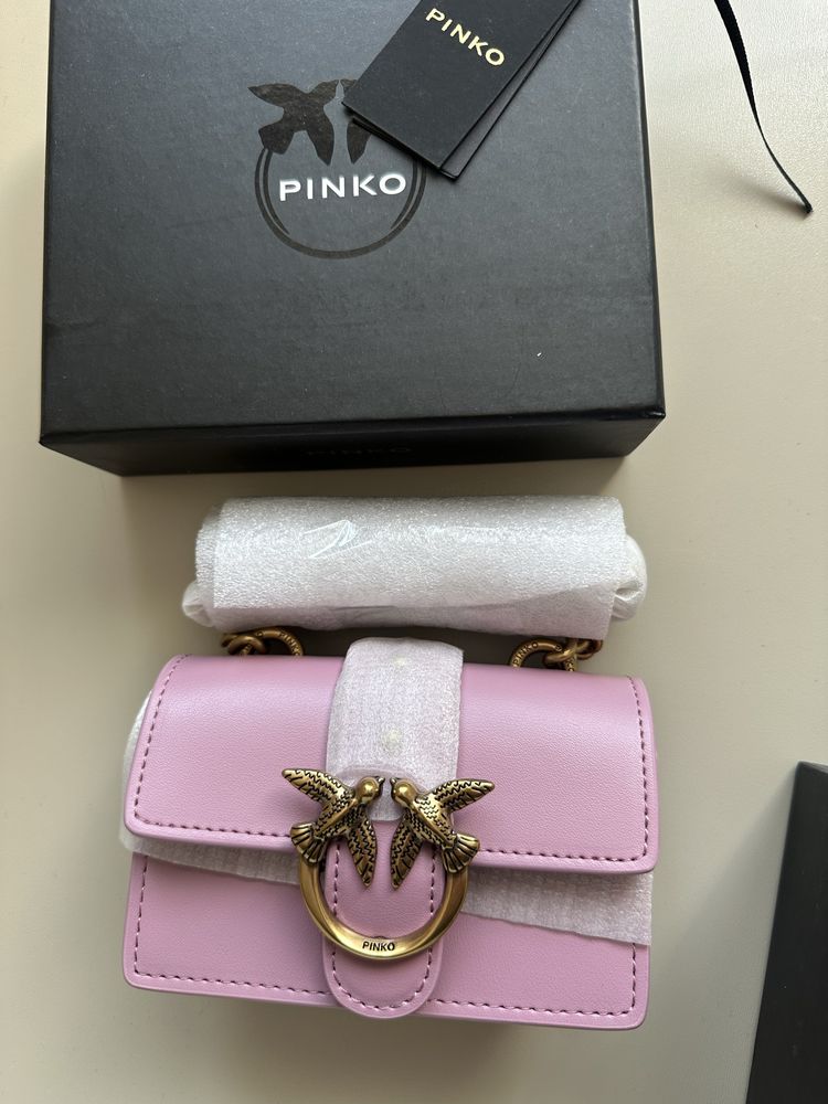 Оригинална чанта Pinko micro model в розов цвят
