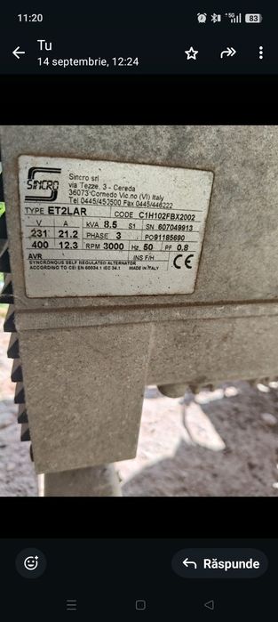 Generator curent 380v, 8,5kva 6,8kw