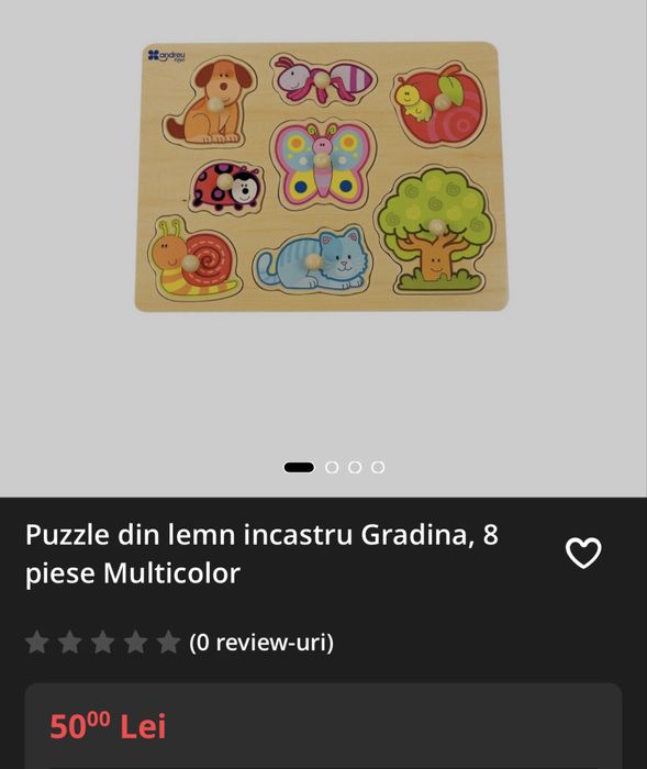 Lot 3 puzzle din lemn cu butoni, Andreu Toys