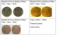 Moneda 20 lei cu Ștefan cel Mare 1991-1994 = 7 buc