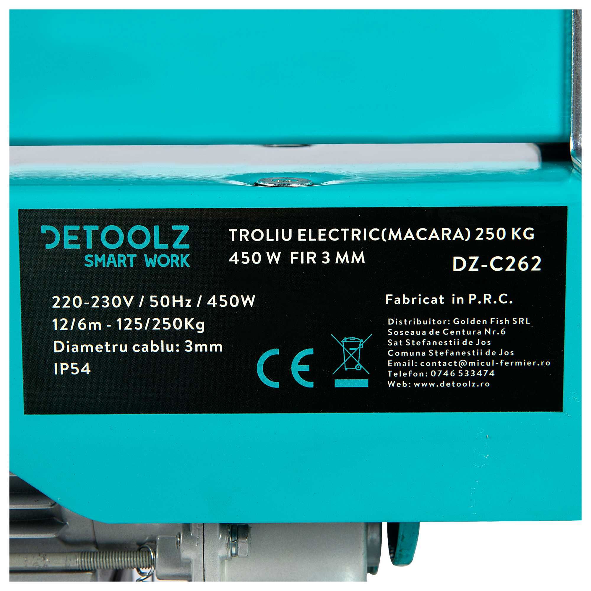 Troliu electric (macara) 250kg, 450W, diametru fir 3mm,Detoolz DZ-C262