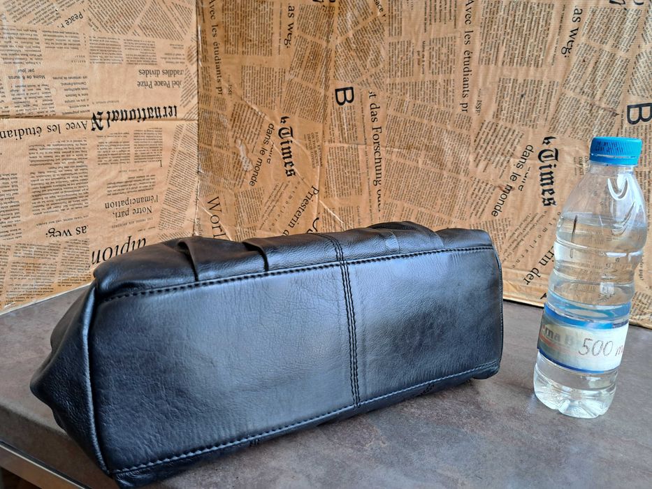 дамска чанта,черна кожена торба 5th Avenue-естествена кожа,