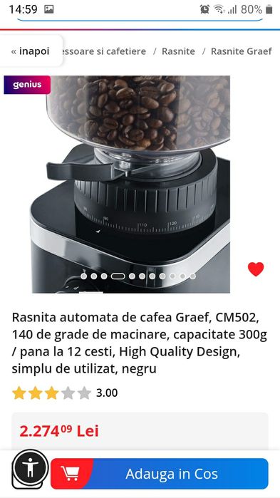 Rasnita Cafea Profesionala GRAEF CM501EU,noua,made in Germany.