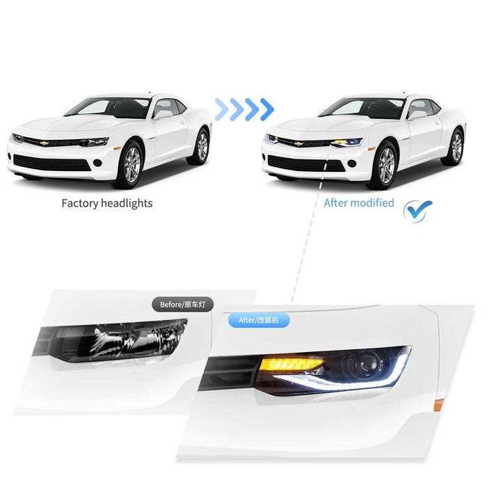 Комплект фарове с динамични мигачи за Chevrolet Camaro 2014 - 2015
