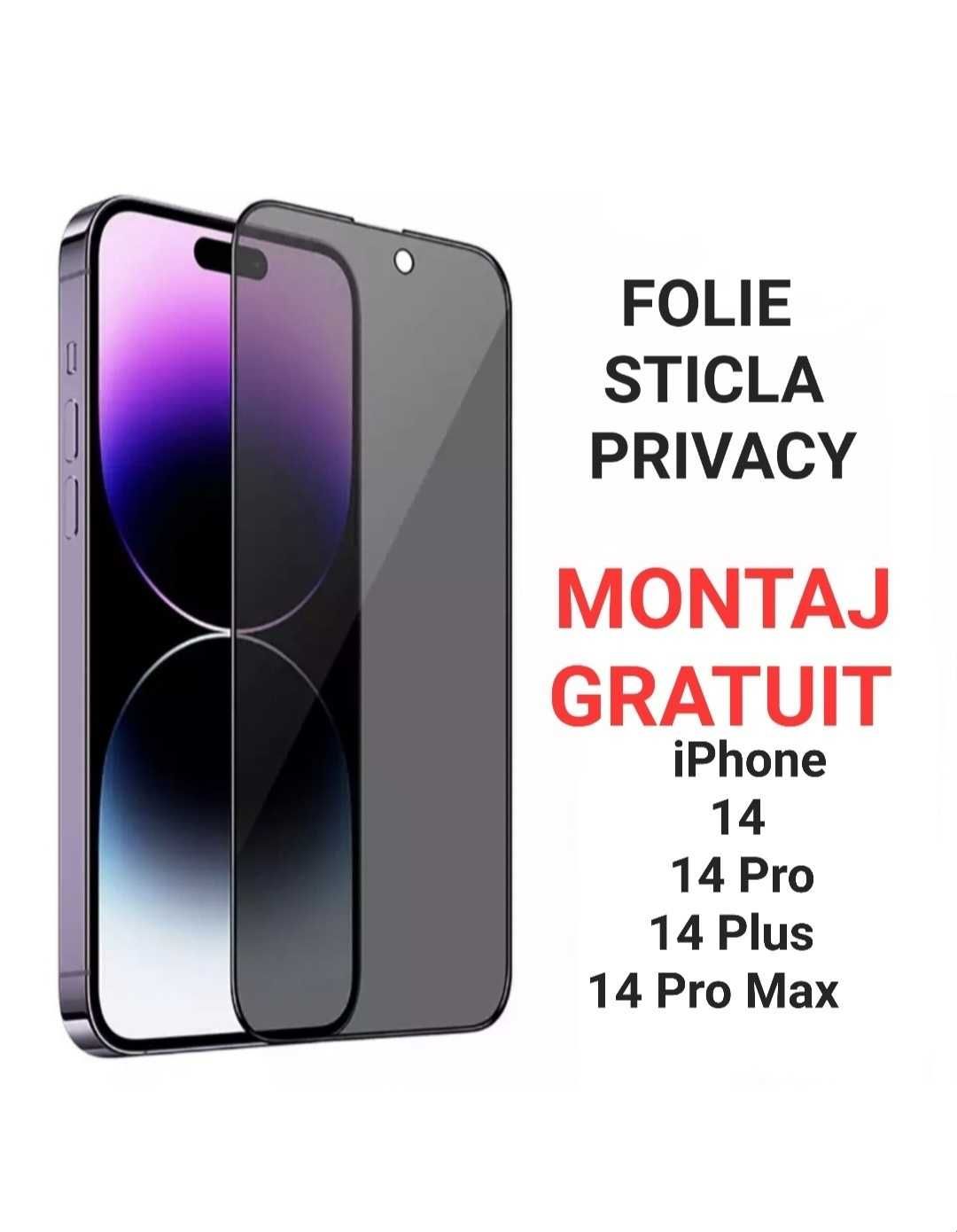 Folie Sticla Privacy iPhone 13 / 14 / 15 / Pro Max Tempered Glass Full