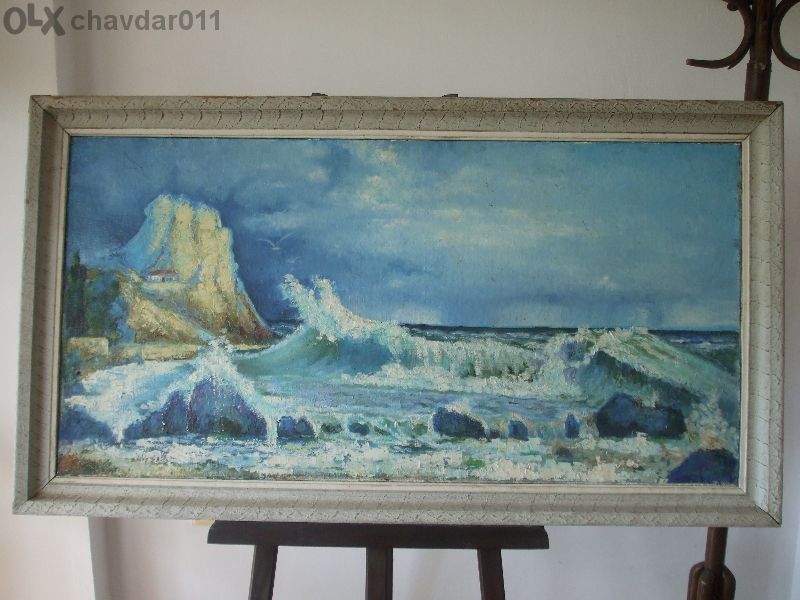 буря В Балчик-голяма И Красива Маслена Картина.размери 135 Х61 см.480л