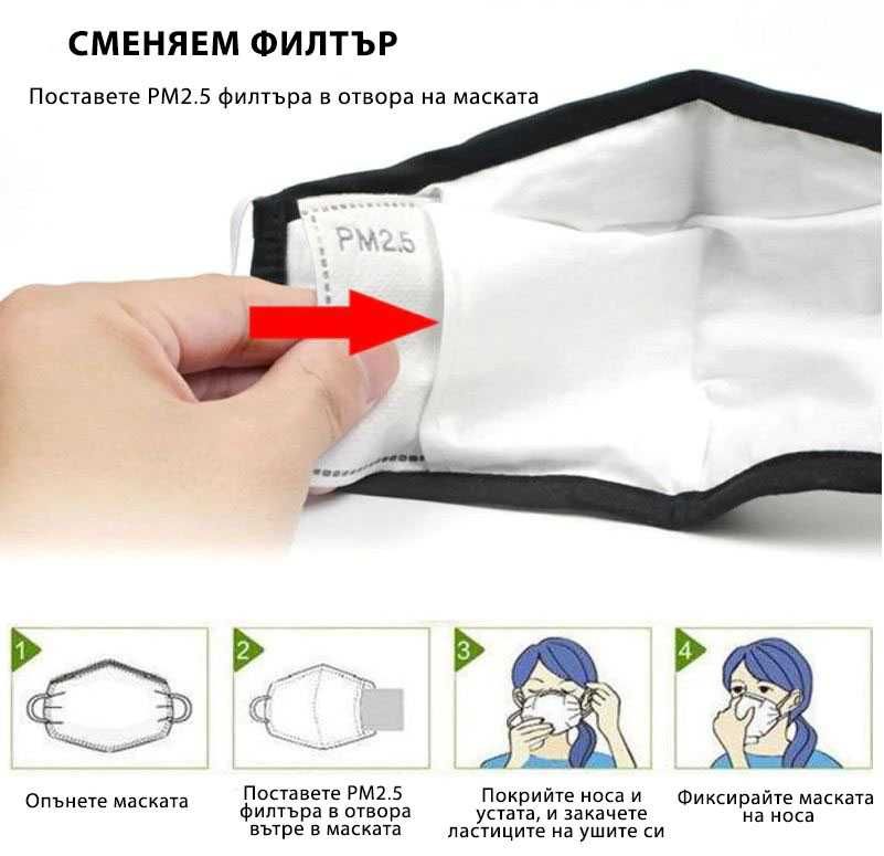 Предпазна маска с филтър с активен въглен PM2.5