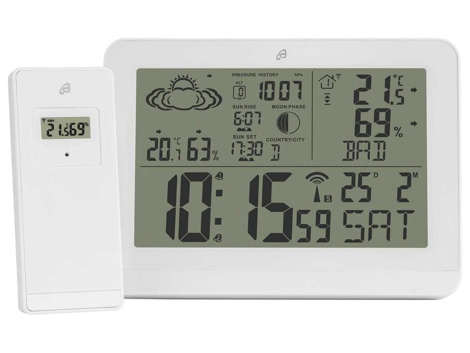 STATIE METEO interior-exterior + HIGROMETRU termometru ceas ECRAN MARE