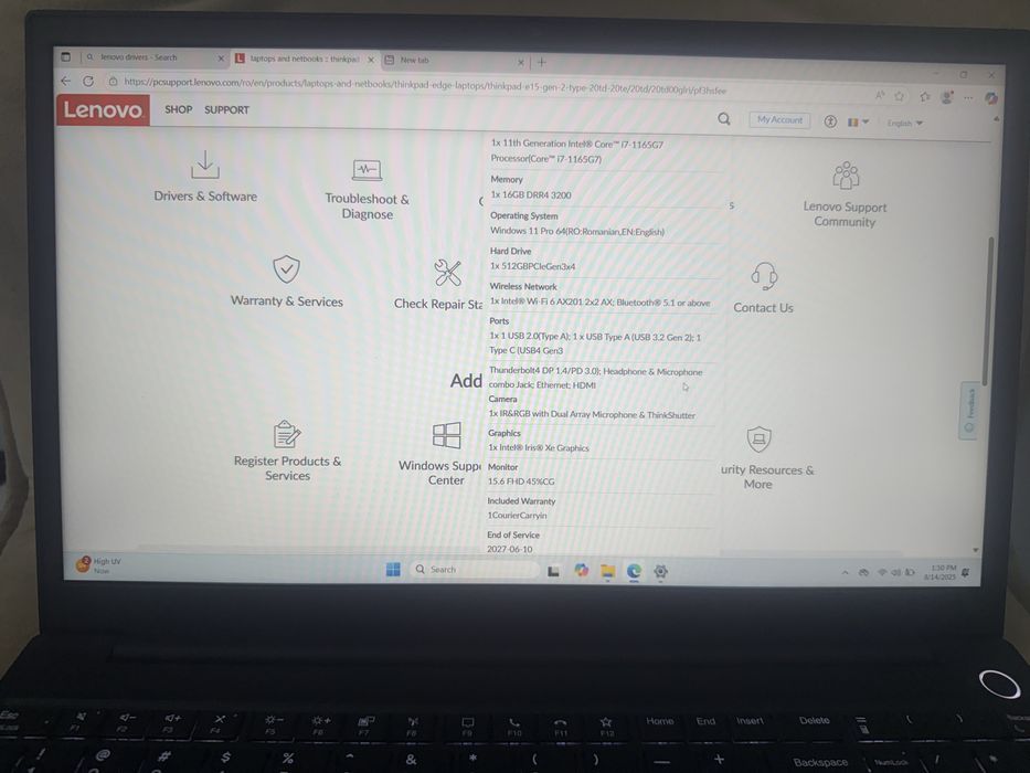 Laptop Lenovo ThinkPad E15 Gen2 i7-1165G7 16GB RAM HARD 512SSD W11 PRO