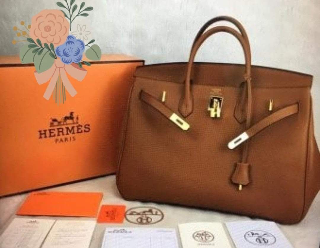 Geanta cognak,41cm L,accesorii metalice saculet, etichetă /France
