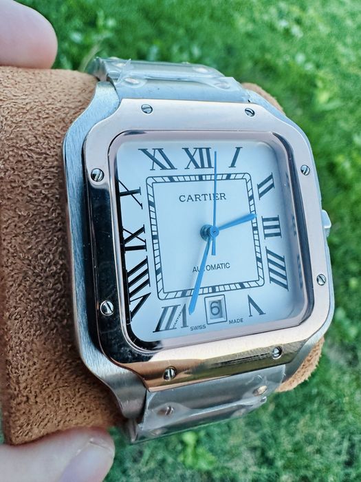 Ceas automatic Cartier Santos de Cartie Silver cu bezel gold