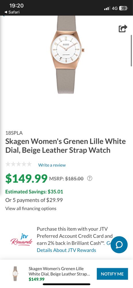 Skagen Women's Grenen Lille White Dial, Beige Leather Strap Watch