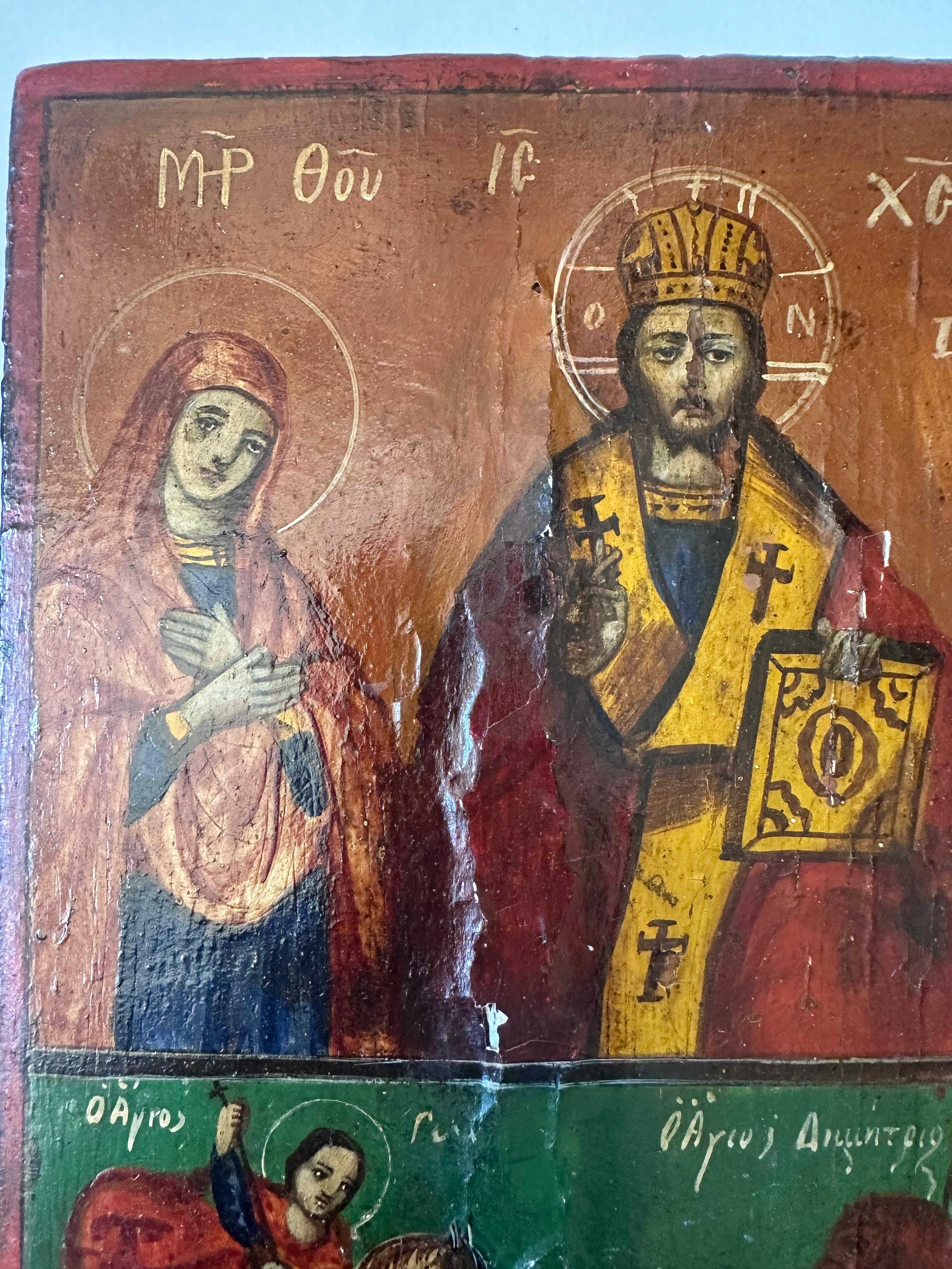 Icoană pe lemn „Deisis și Sf. Gheorghe și Dumitru”, șc. rusească, XIX