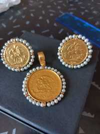 Set cercei medalion aur 22k cu pele stil cocosei/mamudele/imparatesti