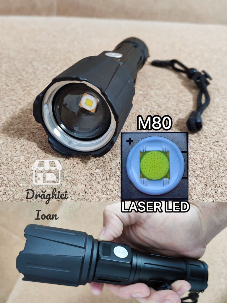 Lanterna M80 FULL DIGITAL- led M80 TURBO tip LASER pt.distanta < 1,5km