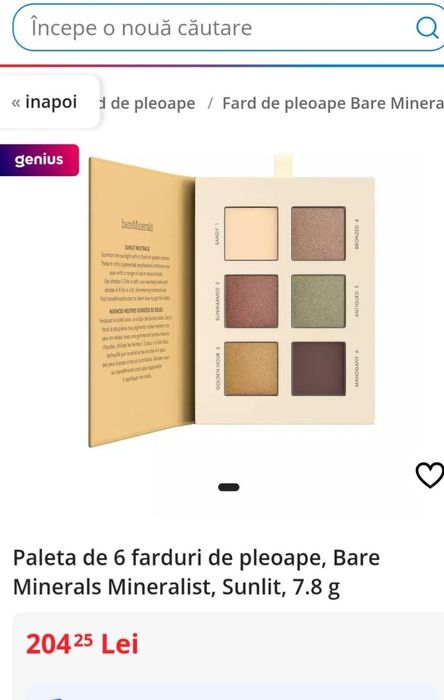 Paleta de 6 farduri de pleoape, Bare Minerals Mineralist, Sunlit, 7.8