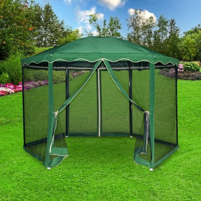 Pavilion Gradina Hexagonal, cu plasa de insecte,350 cm x 250 cm, verde
