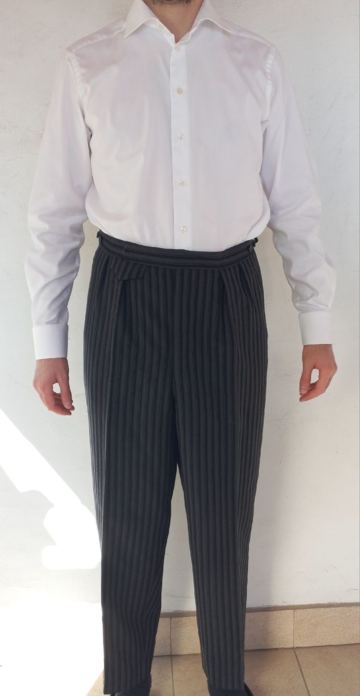 Pantaloni vintage gri cu dungi negre