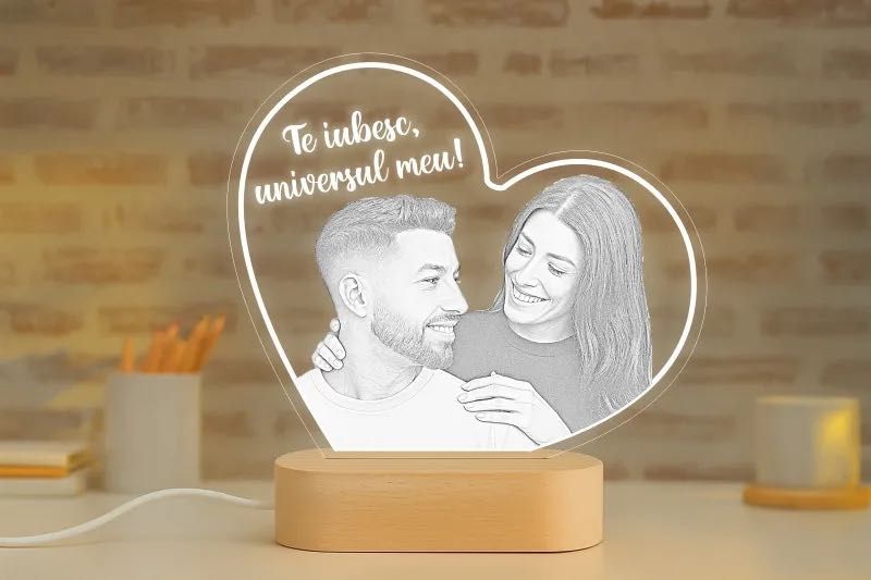 Lampa LED 3D Inimă Personalizată – 259 lei – Livrare Gratuită