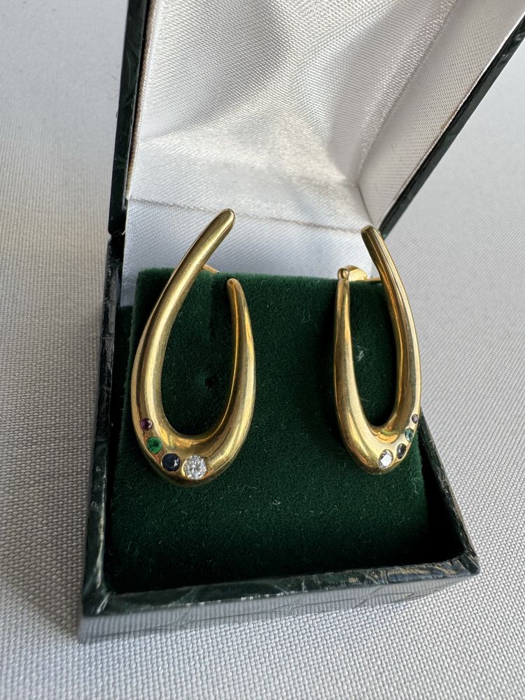 Cercei din aur, cubic zirconia, safir, smarald si rubin