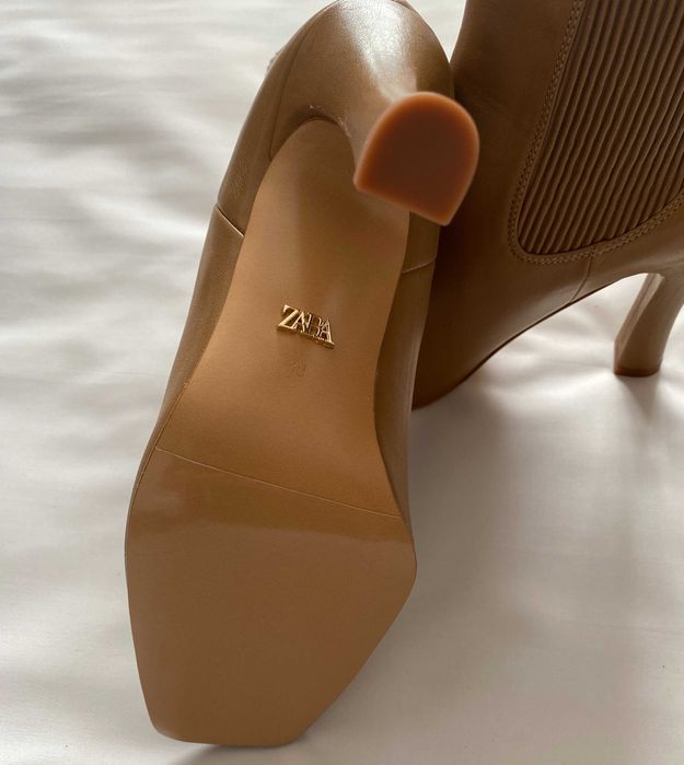 Botine Zara, piele naturala,  varf patrat, 38, noi