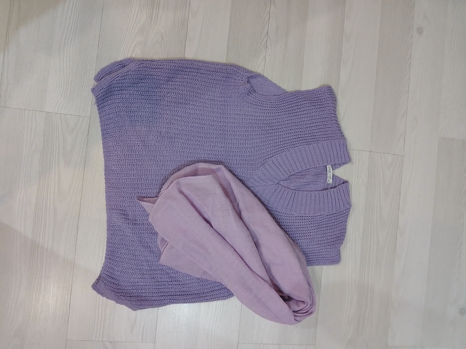 Плетен елек в лилаво с шал