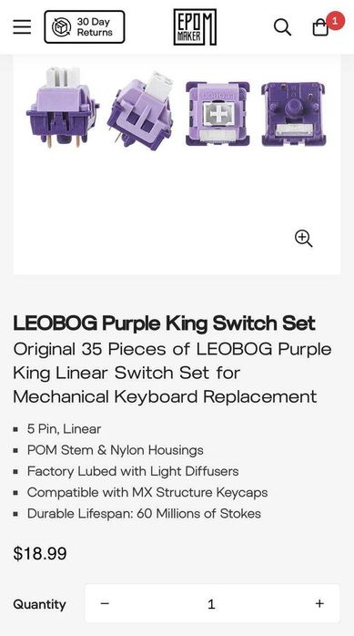 Линейные механические переключатели клавиатуры Purple King Switches 35